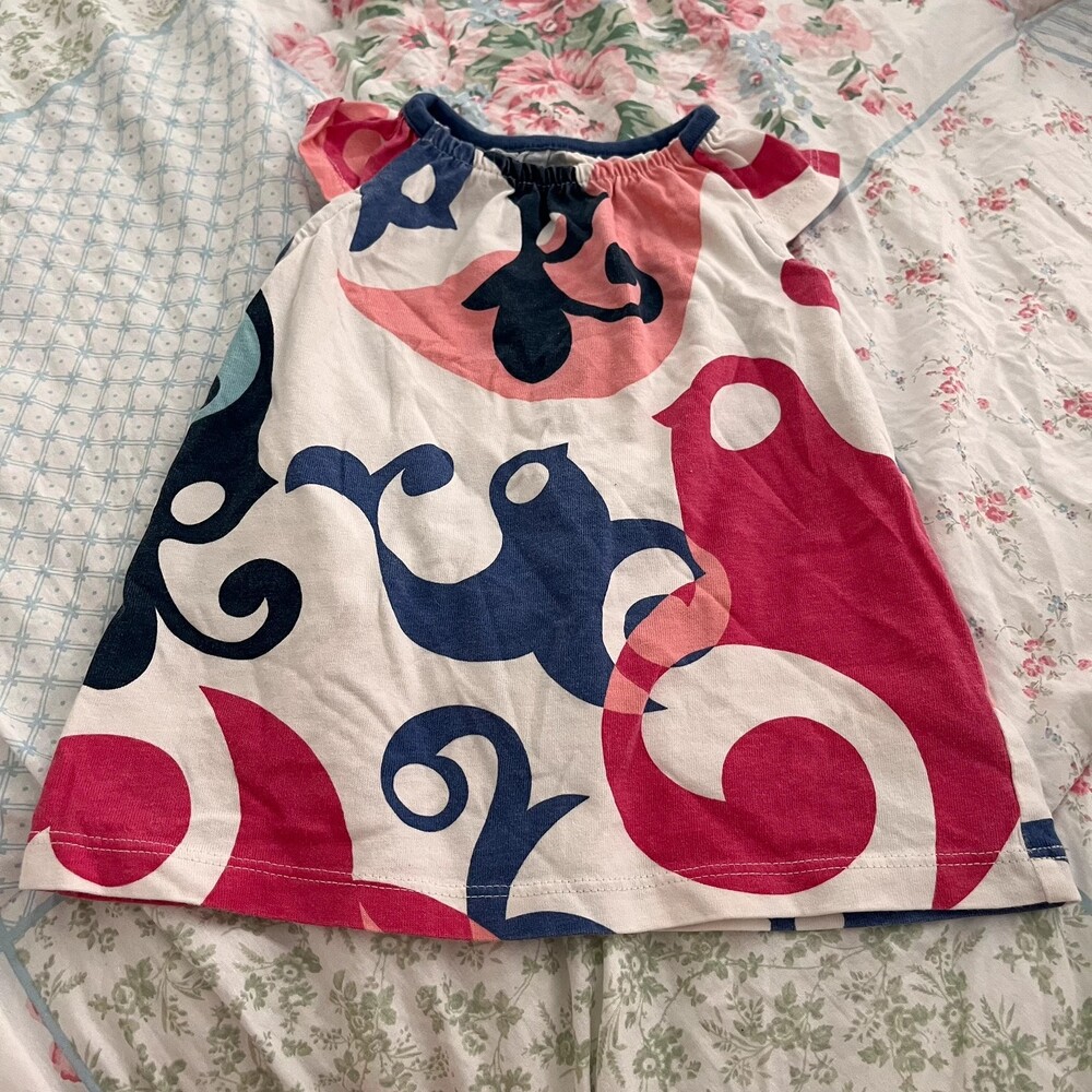 Tea Collection Baby Girls Tweet Abstract Bird Print Pink Blue Swing Dress 3-6 Mo